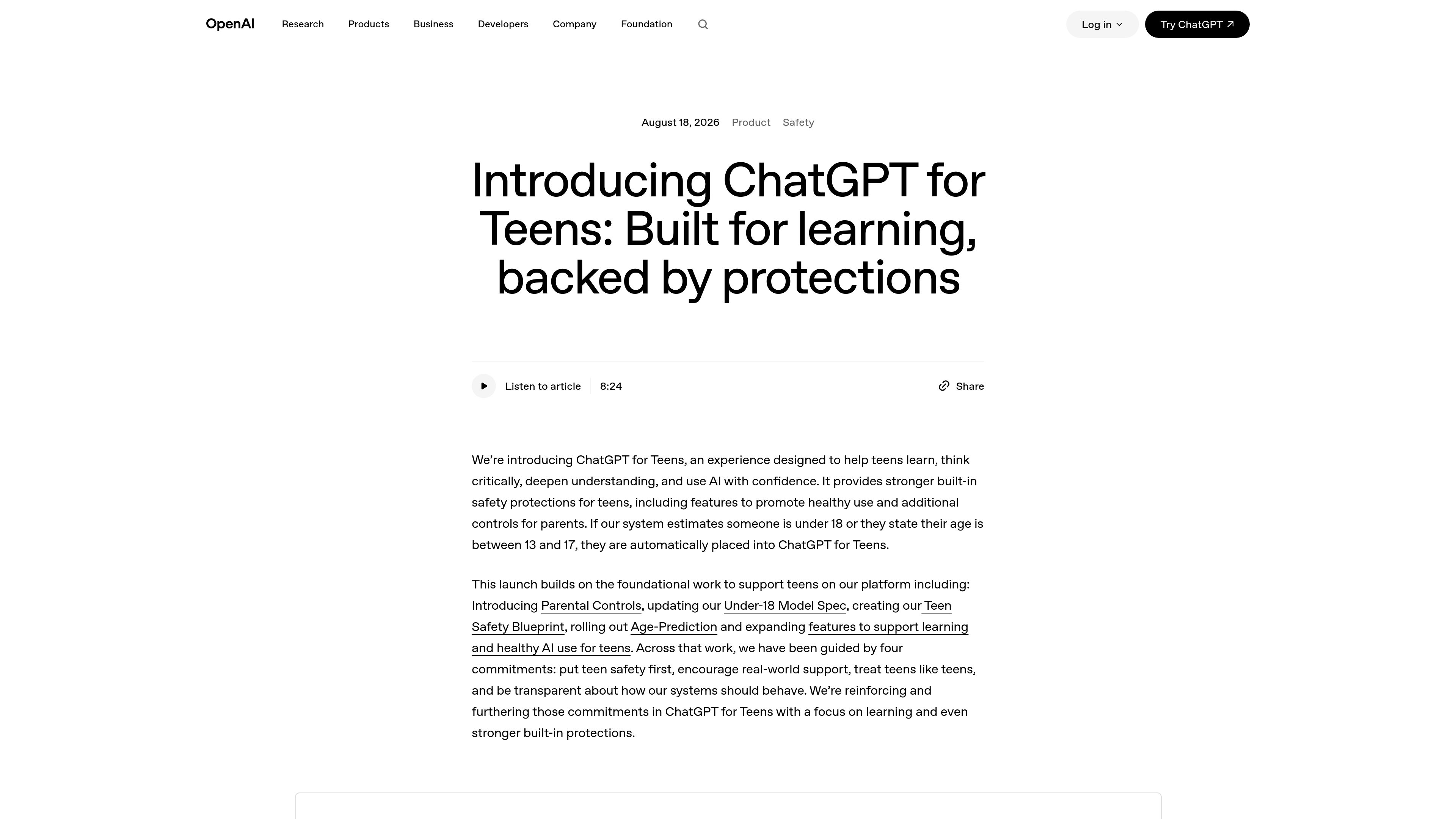 ChatGPT for Teens preview