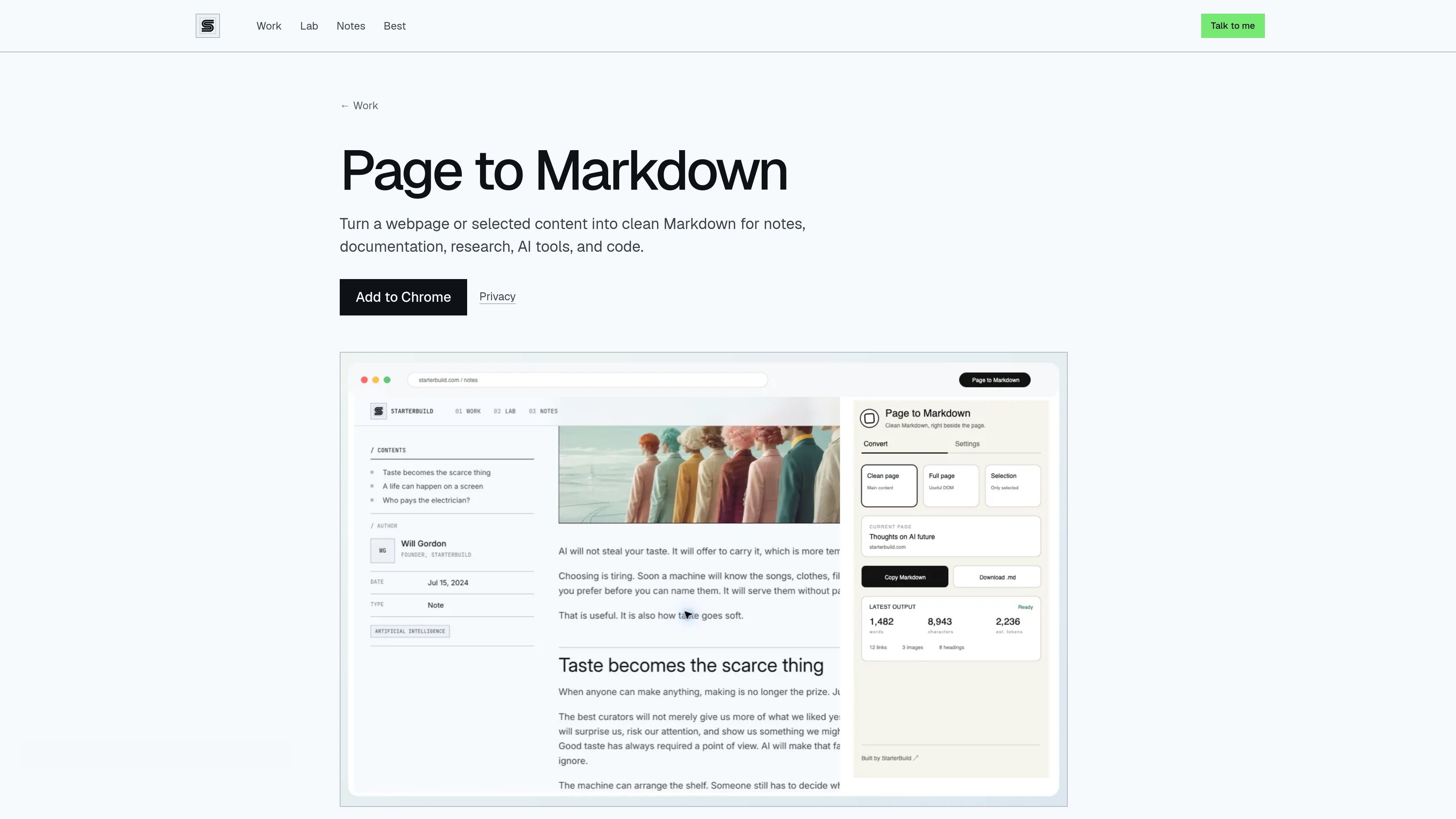 Page to Markdown preview