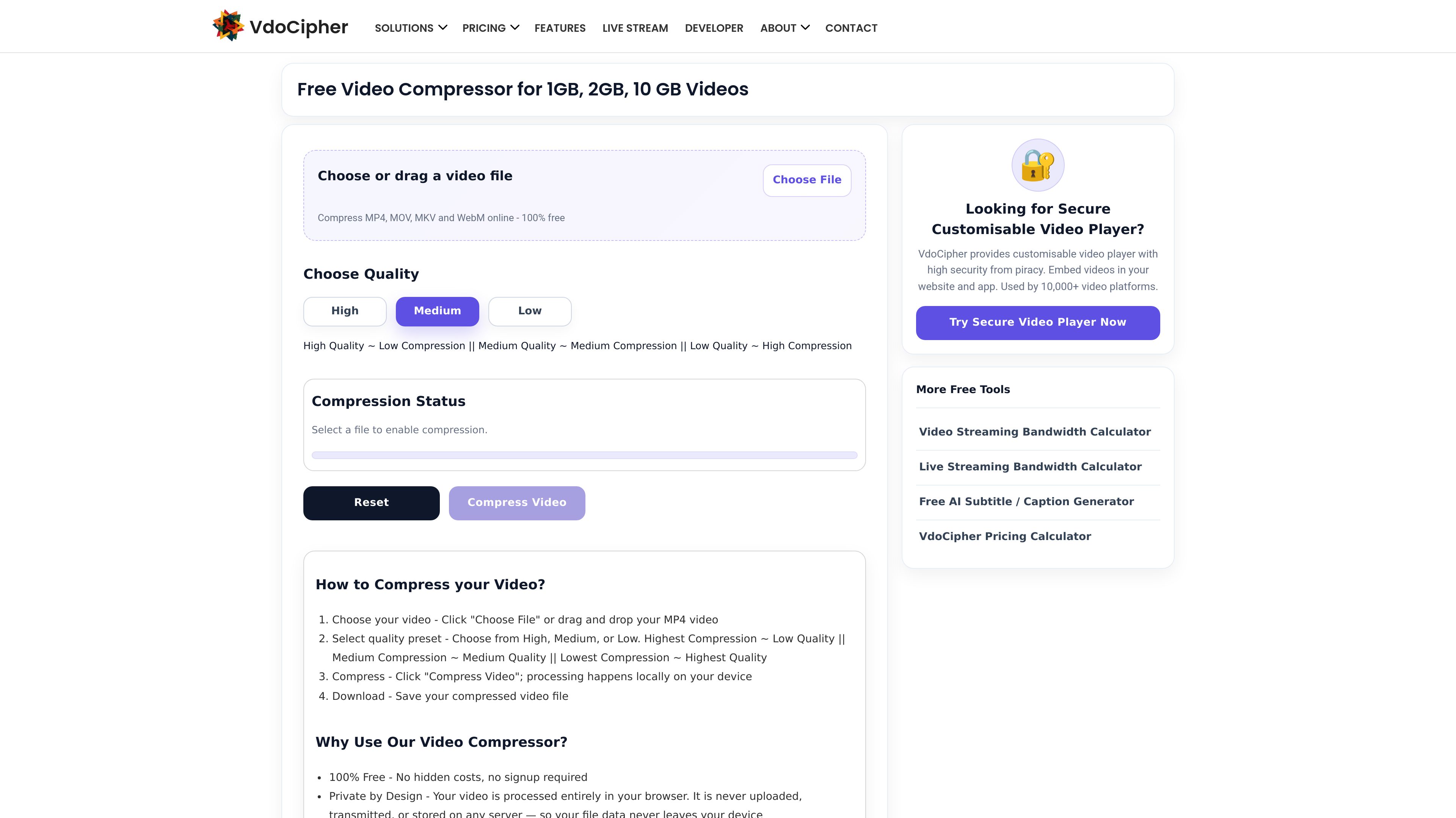 VdoCipher Video Compressor preview