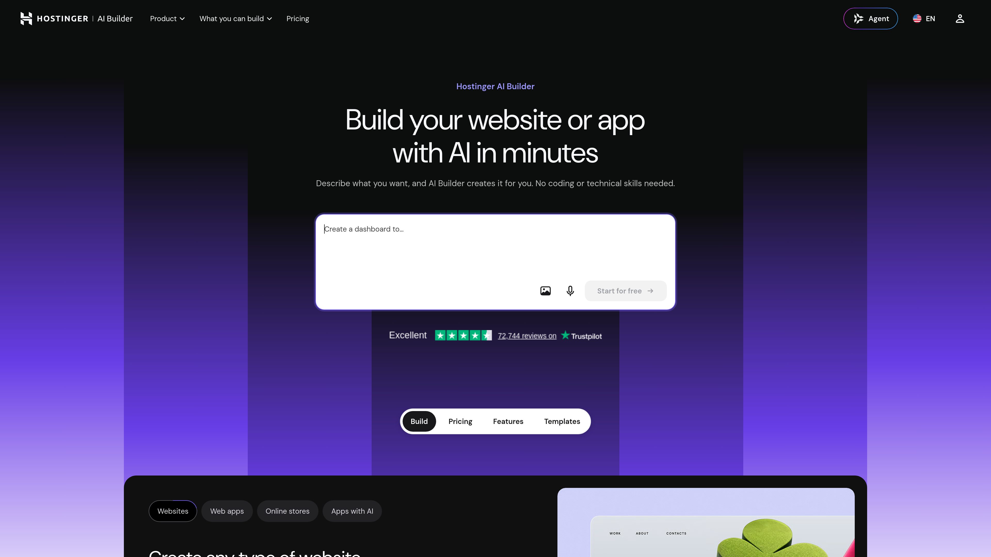 Hostinger AI Builder preview