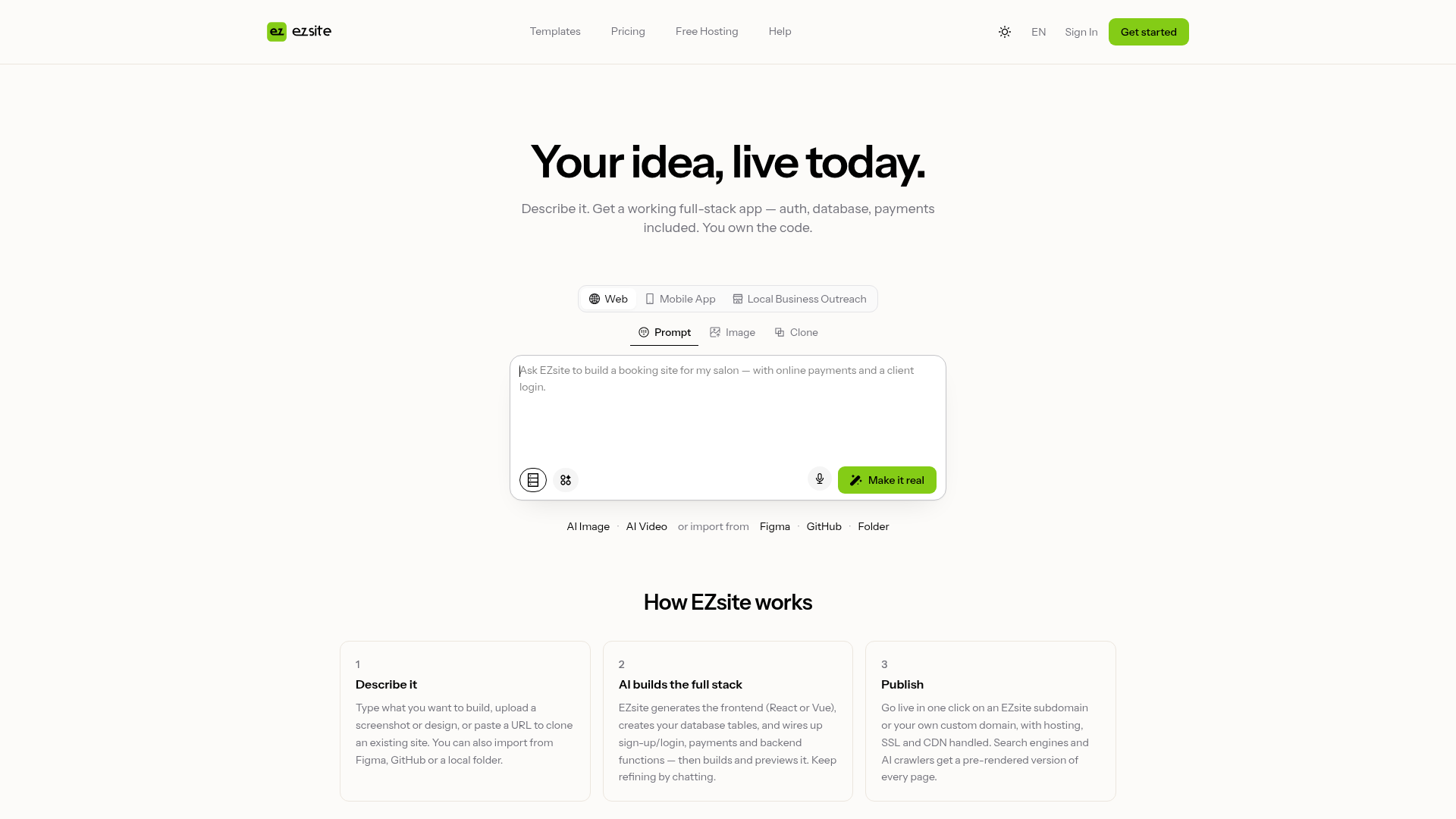 EZsite AI preview