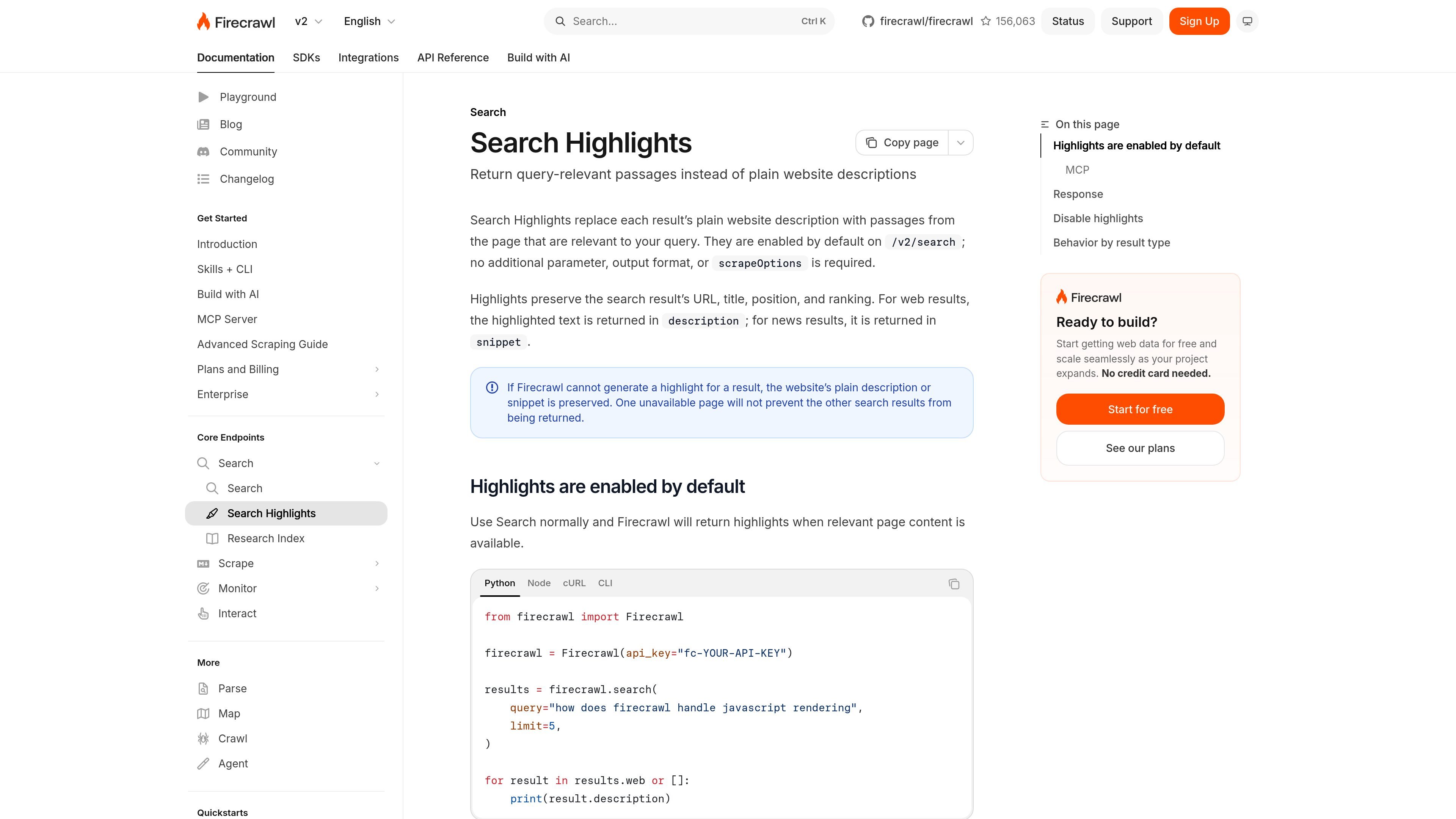 Firecrawl Search Highlights